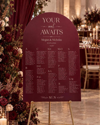 Classic Acrylic Arch Wedding Seating Chart, Custom Guest List Sign