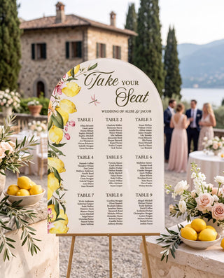 Lemon Wedding Seating Chart, Italian Citrus Acrylic Guest List