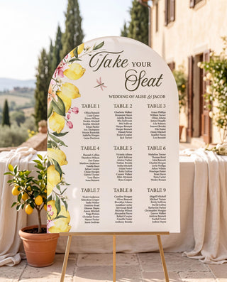 Lemon Wedding Seating Chart, Italian Citrus Acrylic Guest List