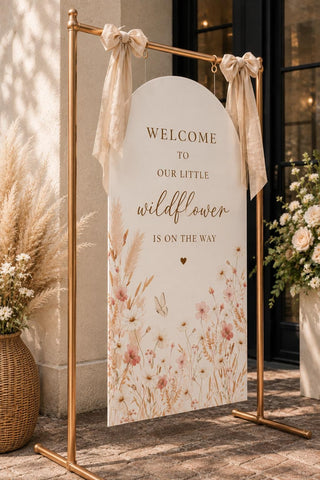 Personalized Baby Shower Welcome Sign, Wildflower Arch, Boho Garden Decor (Customizable)