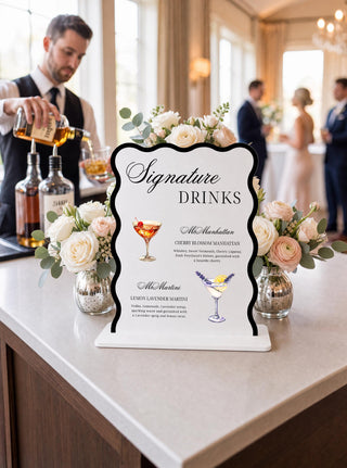 Custom Acrylic Signature Drinks Sign | Wedding Bar Menu, Event Cocktail Display