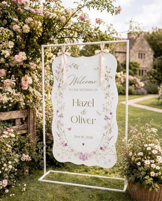 Scalloped Floral Wedding Welcome Sign, Hanging Garden Acrylic Sign