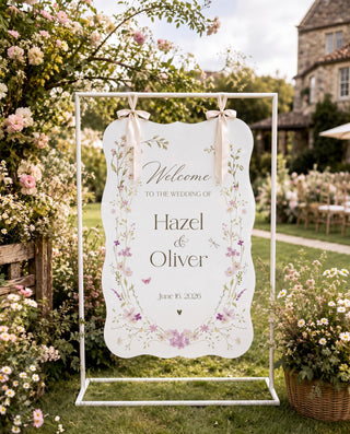 Scalloped Floral Wedding Welcome Sign, Hanging Garden Acrylic Sign