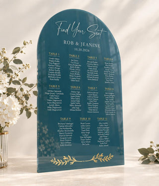 3D Mirror Gold Arch Wedding Seating Chart, Custom Acrylic Guest List