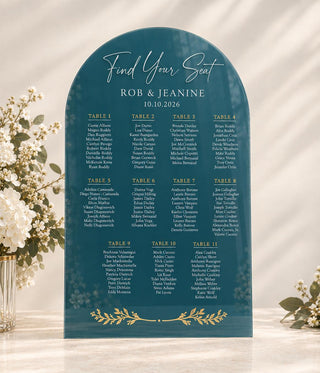 3D Mirror Gold Arch Wedding Seating Chart, Custom Acrylic Guest List
