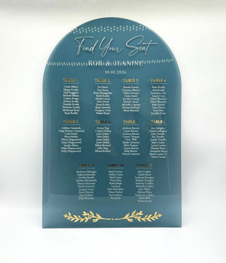 3D Mirror Gold Arch Wedding Seating Chart, Custom Acrylic Guest List
