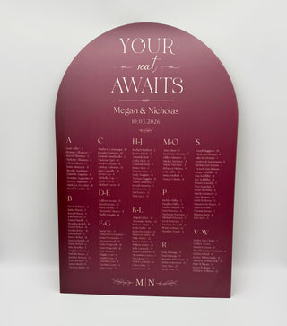 Classic Acrylic Arch Wedding Seating Chart, Custom Guest List Sign