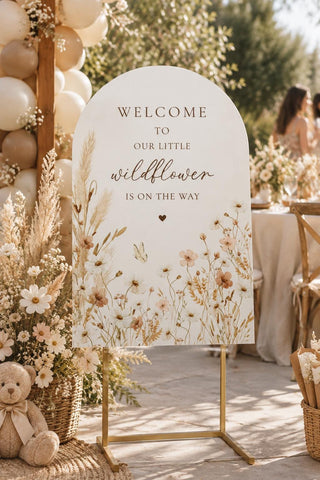 Wildflower Arch Baby Shower Welcome Sign, Boho Daisy Acrylic Sign