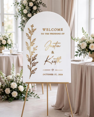 White Arch Wedding Welcome Sign, 3D Raised Mirror Acrylic Names