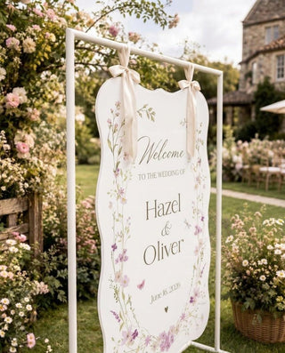 Scalloped Floral Wedding Welcome Sign, Hanging Garden Acrylic Sign