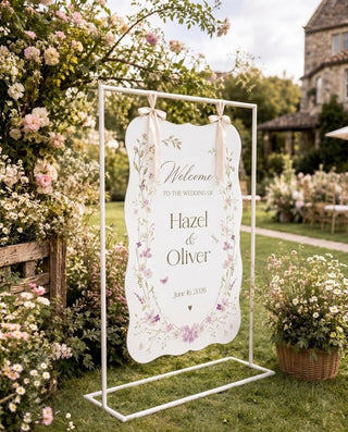 Scalloped Floral Wedding Welcome Sign, Hanging Garden Acrylic Sign